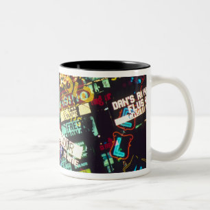 Double exposure, casino signs, Las Vegas, Two-Tone Coffee Mug