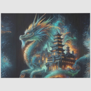 Double Exposure Chinese Dragon & Temple Decoupage Tissue Paper
