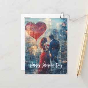 Double Exposure Couple in Love Valentine Postcard