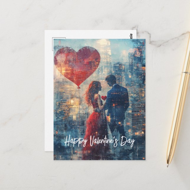 Double Exposure Couple in Love Valentine Postcard (Front/Back In Situ)