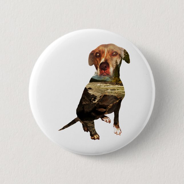 double exposure dog 2 inch round button (Front)
