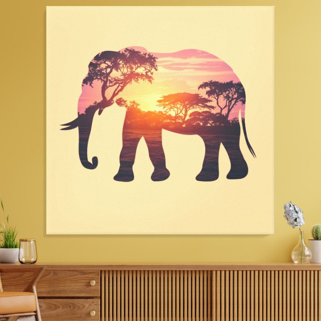Double Exposure Elephant Silhouette Design – Savan Canvas Print (Insitu(LivingRoom))