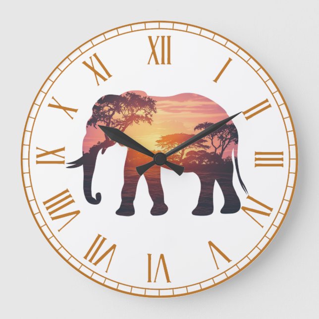 Double Exposure Elephant Silhouette Design – Savan Large Clock (Front)