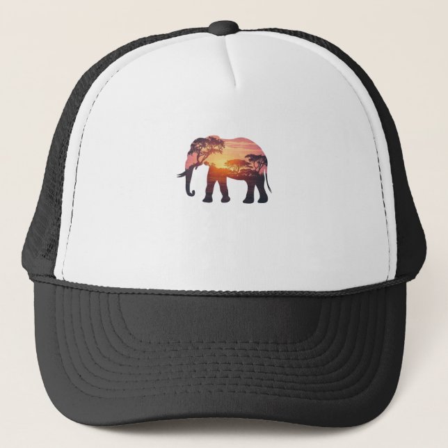 Double Exposure Elephant Silhouette Design – Savan Trucker Hat (Front)