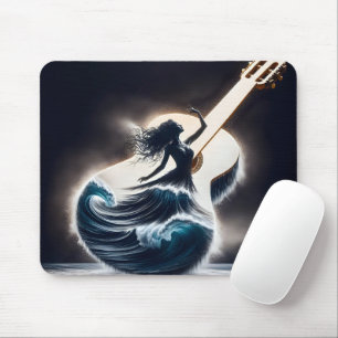 Double Exposure Guitar Dancer Mouse Pad