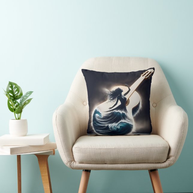 Double Exposure Guitar Dancer Throw Pillow (Chair)