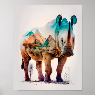 Double Exposure Photography Of Rhinoceros Poster
