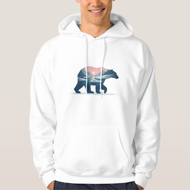 Double Exposure Polar Bear Silhouette Landscape Hoodie (Front)