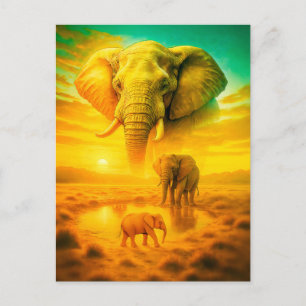 Double Exposure Portrait of African Elephant Holiday Postcard