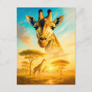 Double Exposure Portrait of African Giraffe Holiday Postcard