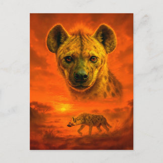 Double Exposure Portrait of African Hyena Holiday Postcard