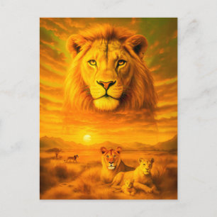 Double Exposure Portrait of African Lion Holiday Postcard