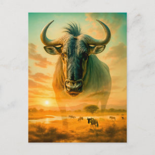 Double Exposure Portrait of Wildebeest Holiday Postcard