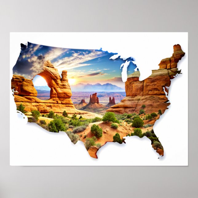 Double Exposure USA Map amd Grand Canyon Poster (Front)