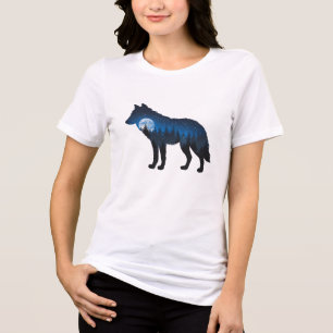 Double Exposure Wolf Silhouette Moonlit and Starry Tri-Blend Shirt