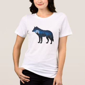 Double Exposure Wolf Silhouette Moonlit and Starry Tri-Blend Shirt