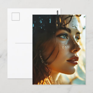 Double exposure woman art postcard