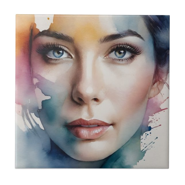 Double exposure woman art tile (Front)