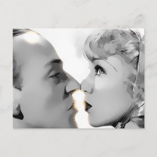 double face aside kissing postcard