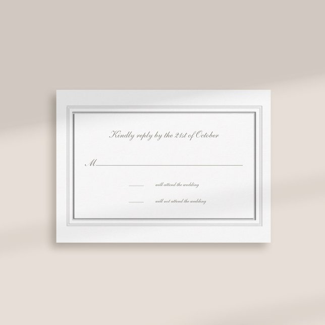 Double Faux Embossed Frame Formal Wedding Response (formal traditional elegant calligraphy wedding rsvp card faux embossed frame ivory classic)