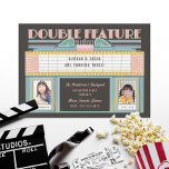Double Feature Movie Twins Birthday Party Invitation<br><div class="desc">Double feature movie theatre illustration arranged for a twins birthday party. Also works for a true double feature movie birthday party,  or a daytime party and sleepover! Customize with two photos or delete to leave blank. Add more photo sand customize the back side as desired.</div>