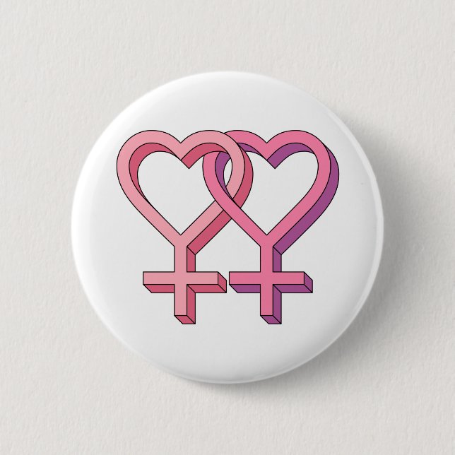Double Female Hearts Symbol 2 Inch Round Button (Front)