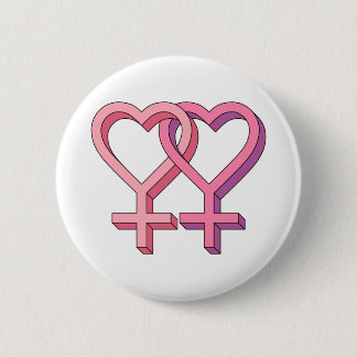 Double Female Hearts Symbol 2 Inch Round Button