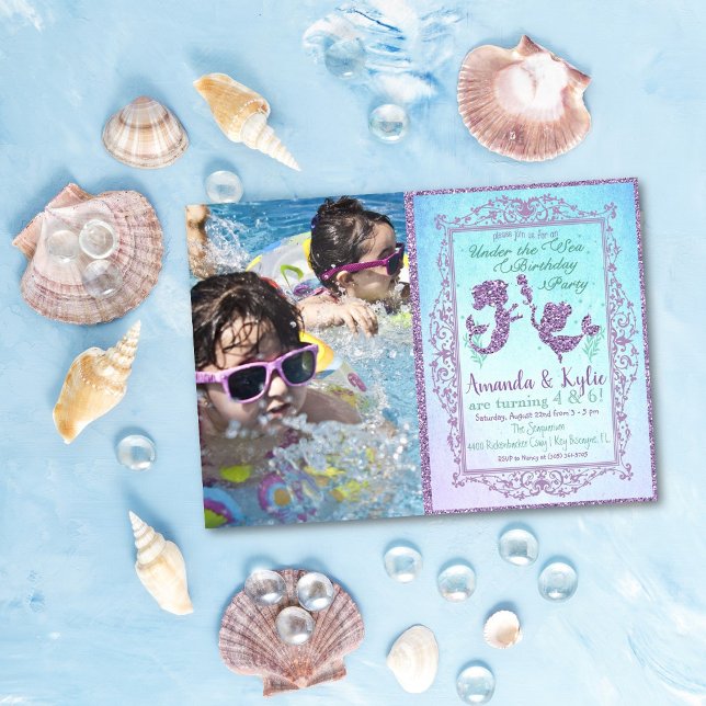 Double Fête de sirène sous la carte d'anniversaire (Créateur téléchargé)