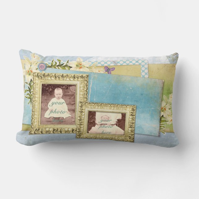 Double Frames Lumbar Throw Pillow Blue (Front)