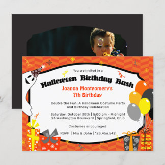 Double Fun Halloween Birthday Bash Costume Party Invitation