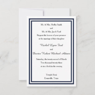 Double garniture Navy -3x5 Invitation de mariage