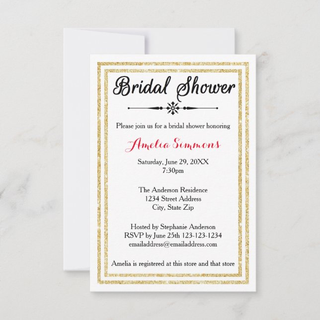 Double Gold Trim - Invitation à la douche nuptiale (Devant)
