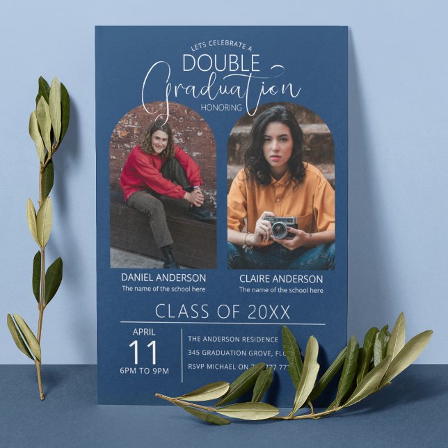 Double Graduate Arched Photo Graduation Invitation (Creator Uploaded)