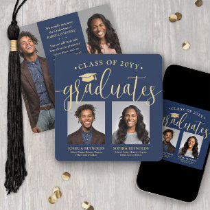 Double Graduation 2 Grads & 4 Photos Navy & Gold Announcement