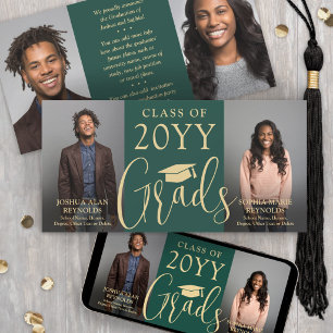 Double Graduation 2 Grads Green & Gold Joint Photo Announcement