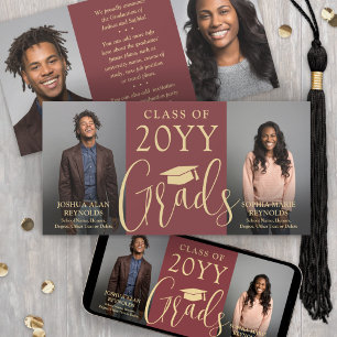 Double Graduation 2 Grads Joint Photo Burgundy Red Announcement