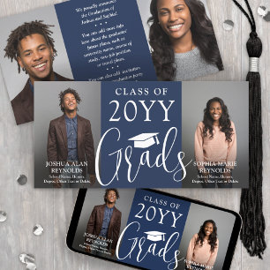 Double Graduation 2 Grads Navy & White Joint Photo Announcement