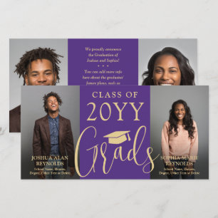 Double Graduation 2 Grads Purple Gold Joint Photo Announcement