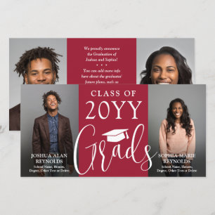 Double Graduation 2 Grads Red & White Joint Photo Announcement