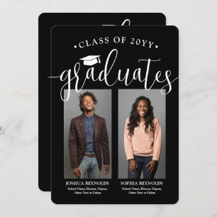 Double Graduation 2 Photos Black and White Joint Invitation