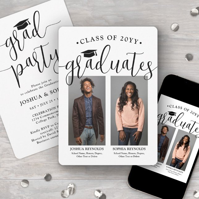Double Graduation Party 2 Graduates' Photos Joint Invitation (Creator Uploaded)