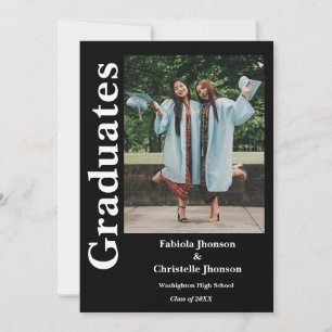 Double graduation siblings navy blue graduation invitation