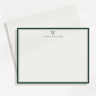 Double Green Border Monogram Stationery Note Card