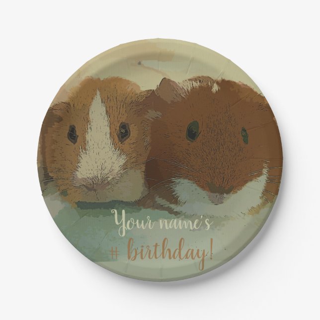 Double Guinea Pig Birthday Party Paper Plate  (Front)