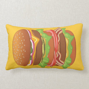 Double hamburger with cheese and bacon lumbar pillow