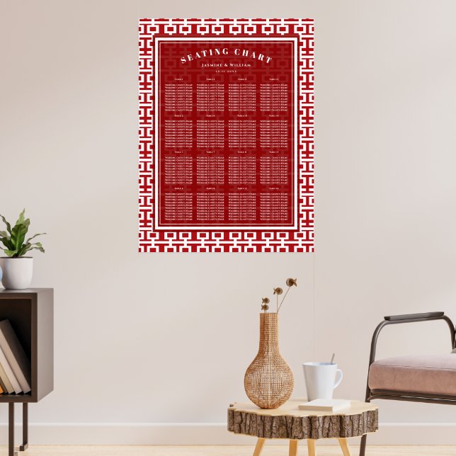Double Happiness 囍 Frame Asian Wedding Seat Chart (Living Room 3)