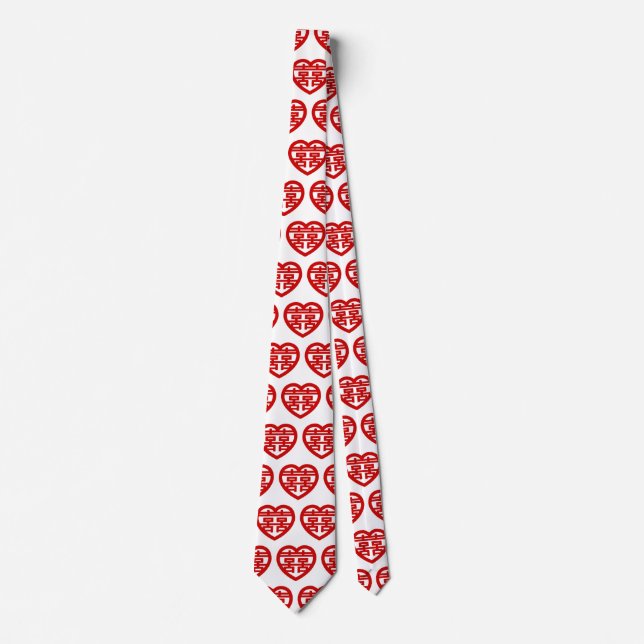 Double Happiness 囍 Shuangxi Chinese Hanzi Heart Tie (Front)