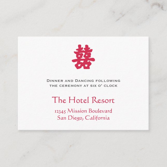 Double happiness Asian wedding reception enclosure Card (Front)