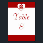 Double Happiness - Bold Red Heart Table Number<br><div class="desc">The Double Happiness symbol is a Chinese pictogram that represents a happy couple holding hands. 

 Just fill in the blanks and get one for each table. If you'd like to tweak the design even more,  just hit the "Customize It!" button and go crazy!</div>