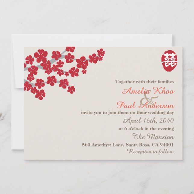 Double Happiness Chinese Wedding Invitation (Front)